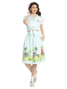 DISNEY Light Blue Tropical Stitch Tie-Front Dress